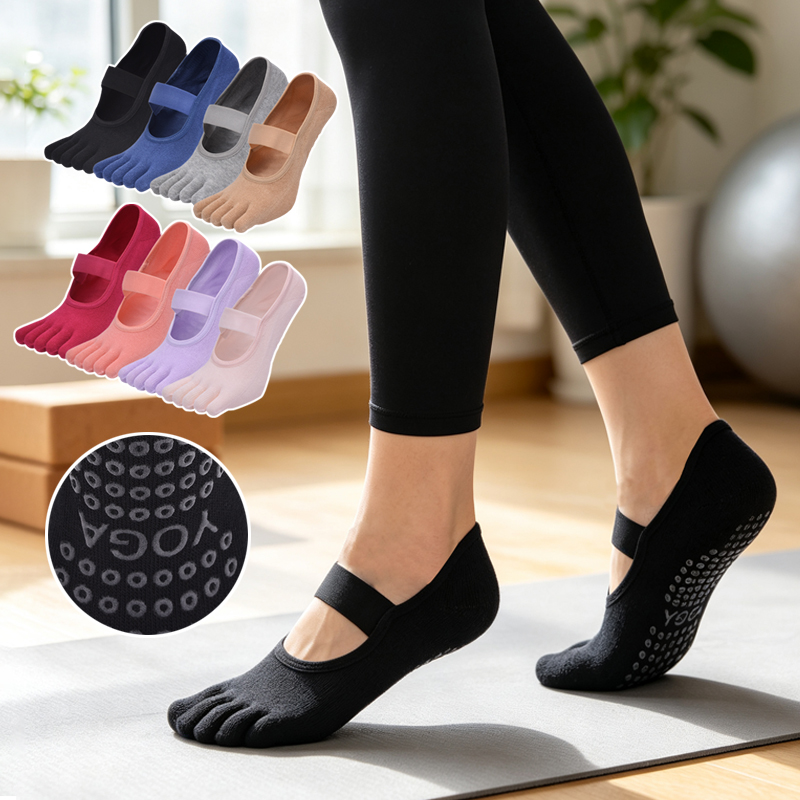 Yoga Mat - جوارب بيلاتس نسائية بخمسة أصابع مضادة